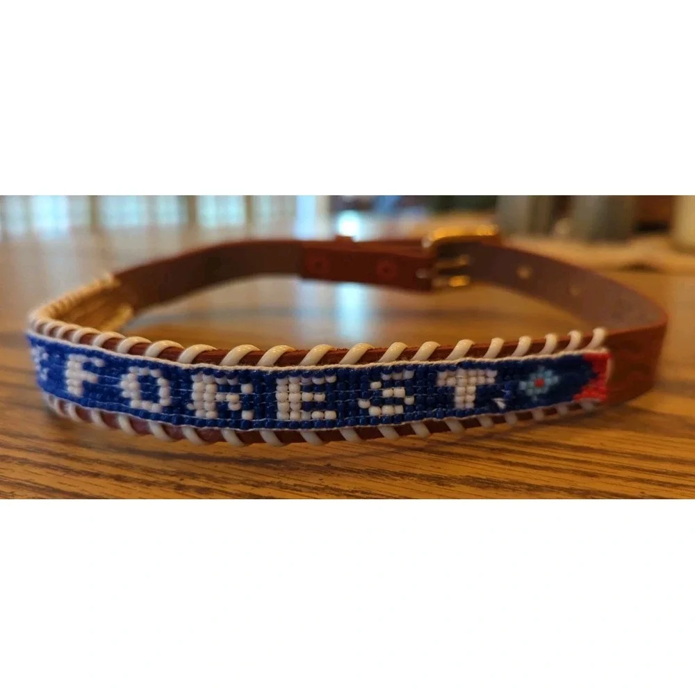 NOS Magic Forest Lake George NY Novelty Beaded Leather Belt Kids Youth Adult 22